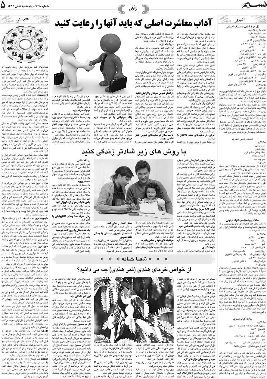 صفحه خانواده روزنامه نسیم شماره 745
